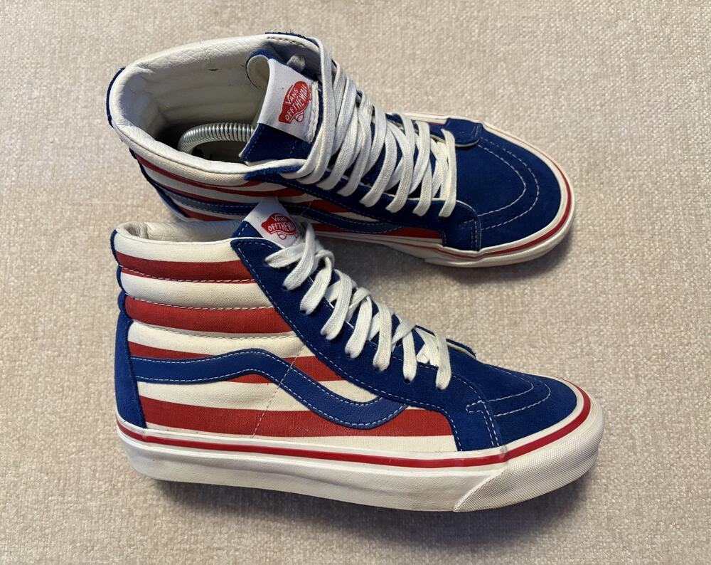 Vans High Top Shoes Sk8-Hi Style 38 Mens 8.5 Womens 10 Striped Flag Sneakers
